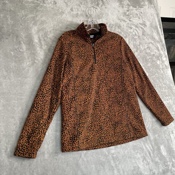 Lands End Fleece Pullover Womens Small 6-8 Leopard Print 1/4 Zip Orange Sweater - Picture 2 of 9